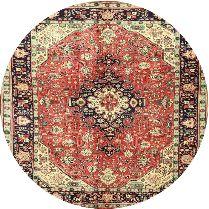 Round Traditional Saffron Red Persian Rug, tr1059