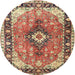 Round Traditional Saffron Red Persian Rug, tr1059