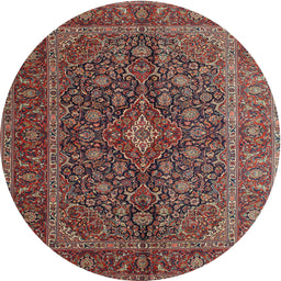 Round Traditional Saffron Red Medallion Rug, tr105
