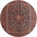 Round Traditional Saffron Red Medallion Rug, tr105