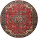 Square Machine Washable Traditional Dark Almond Brown Rug, wshtr1066