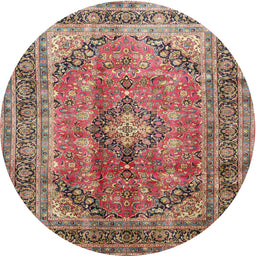 Round Traditional Brown Red Medallion Rug, tr1069