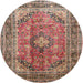 Square Machine Washable Traditional Brown Red Rug, wshtr1069