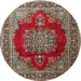 Round Traditional Saffron Red Medallion Rug, tr1079