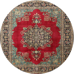 Square Machine Washable Traditional Saffron Red Rug, wshtr1079
