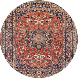 Round Traditional Brown Red Medallion Rug, tr1083