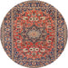 Round Traditional Brown Red Medallion Rug, tr1083