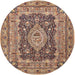 Round Traditional Reddish Brown Medallion Rug, tr1084