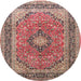 Square Machine Washable Traditional Brown Red Rug, wshtr1087