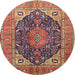 Round Traditional Fire Brick Red Medallion Rug, tr1089