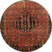 Round Traditional Saffron Red Persian Rug, tr108