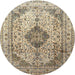 Round Traditional Brown Medallion Rug, tr1093