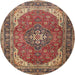 Round Traditional Saffron Red Medallion Rug, tr1096