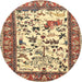 Round Traditional Brown Gold Animal Rug, tr1097