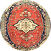 Round Traditional Fire Brick Red Medallion Rug, tr1098