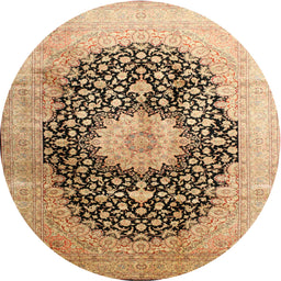 Round Traditional Saddle Brown Medallion Rug, tr10