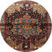 Round Traditional Dark Gold Brown Persian Rug, tr1104