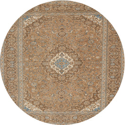 Round Traditional Light Brown Medallion Rug, tr1116