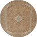 Round Traditional Light Brown Medallion Rug, tr1116