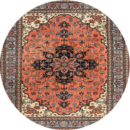 Round Traditional Light Copper Gold Medallion Rug, tr1137