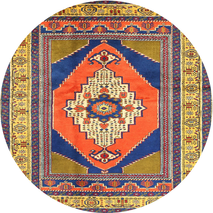 Round Traditional Dark Raspberry Purple Medallion Rug, tr1148