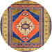 Round Traditional Dark Raspberry Purple Medallion Rug, tr1148