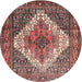 Square Machine Washable Traditional Brown Red Rug, wshtr1150