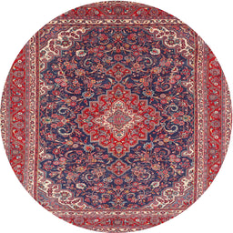 Round Traditional Carbon Red Medallion Rug, tr1151
