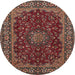 Round Traditional Saffron Red Medallion Rug, tr115