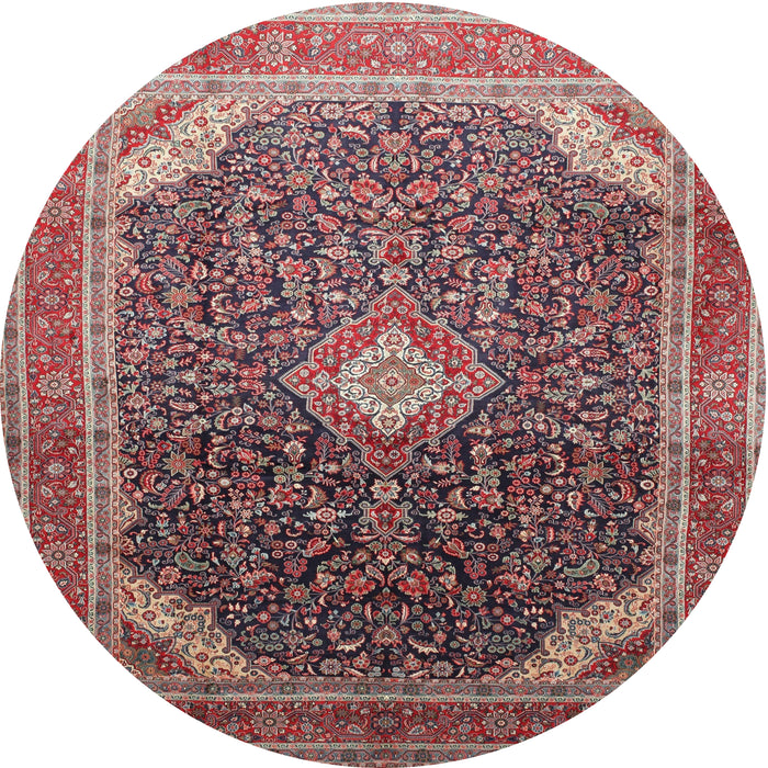 Round Traditional Brown Red Medallion Rug, tr116