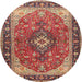 Round Traditional Light Copper Gold Medallion Rug, tr1170