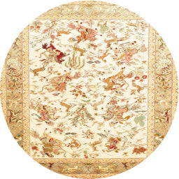 Round Traditional Golden Blonde Gold Animal Rug, tr117