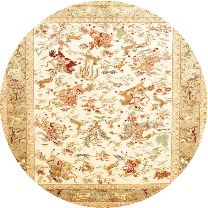 Round Traditional Golden Blonde Gold Animal Rug, tr117