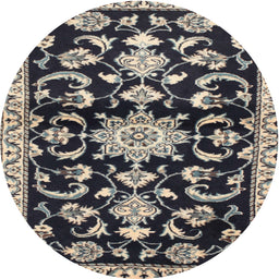 Round Traditional Gunmetal Green Persian Rug, tr1181
