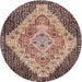 Round Traditional Reddish Brown Medallion Rug, tr1191