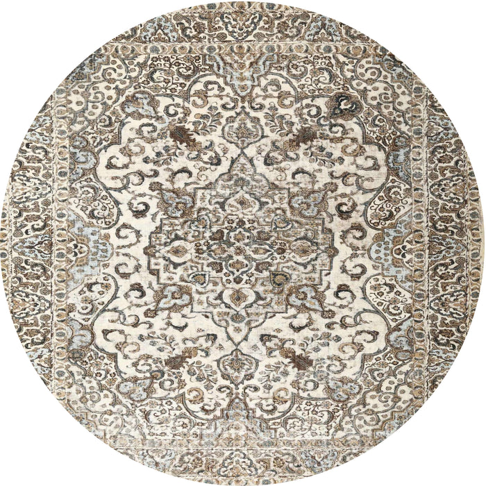 Round Traditional Army Brown Medallion Rug, tr1192