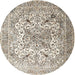 Round Traditional Army Brown Medallion Rug, tr1192