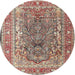 Round Traditional Light French Beige Brown Persian Rug, tr1195