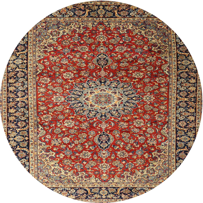 Round Traditional Saffron Red Medallion Rug, tr1196