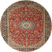 Round Traditional Saffron Red Medallion Rug, tr1196