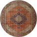 Round Traditional Saffron Red Medallion Rug, tr1199