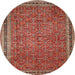 Square Machine Washable Traditional Orange Brown Rug, wshtr11