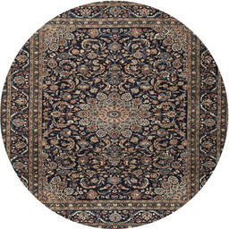 Round Traditional Charcoal Black Persian Rug, tr1201
