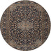 Round Traditional Charcoal Black Persian Rug, tr1201