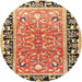 Round Traditional Fire Brick Red Animal Rug, tr1204