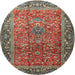 Round Traditional Saffron Red Persian Rug, tr1210