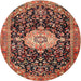 Round Traditional Saffron Red Medallion Rug, tr1211