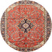 Round Traditional Fire Brick Red Medallion Rug, tr1212