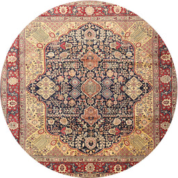 Square Machine Washable Traditional Brown Red Rug, wshtr1213
