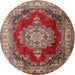 Round Traditional Red Medallion Rug, tr1215